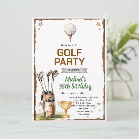 Golf theme party Invitation Kaart (Staand voorkant)