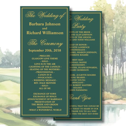 Golf Theme Wedding Order of Service Program