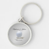 Golf Theme Wedding Silver Names and Date Sleutelha Sleutelhanger (Voorkant)