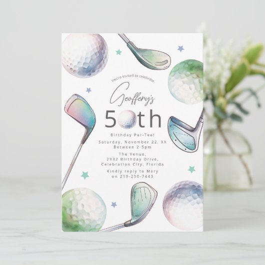 Golf Themed 50th Birthday Par-tee Kaart (Staand voorkant)