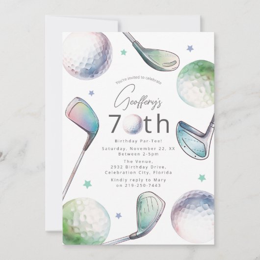 Golf Themed 70th Birthday Par-tee Kaart (Voorkant)