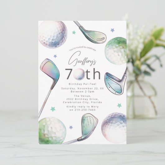 Golf Themed 70th Birthday Par-tee Kaart (Staand voorkant)