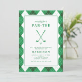 Golf Themed Birthday Party Modern Preppy Green Kaart (Staand voorkant)