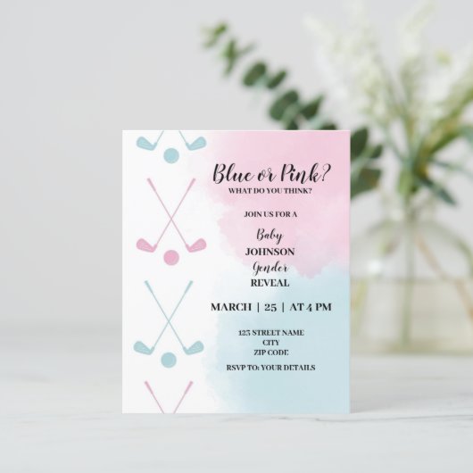 Golf themed gender onthult uitnodiging (Staand voorkant)