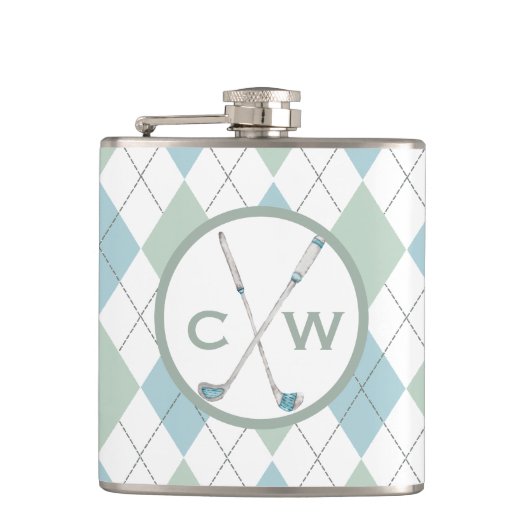 Golf Thgerespecteerde Argyle Gepersonaliseerd Mono Heupfles (Voorkant)