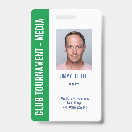 Golf Toernooi Beveiliging Media Pass Badge (Voorzijde)