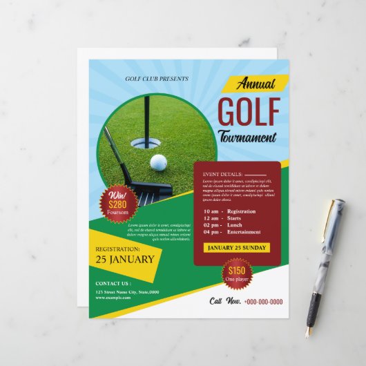Golf Toernooi Flyer Sjabloon (Voorkant / Achterkant in situ)