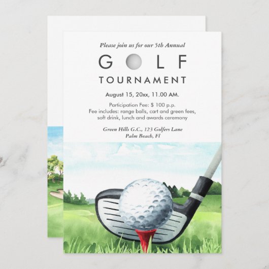 Golf Toernooi jaarlijkse uitnodiging (Voorkant / Achterkant)