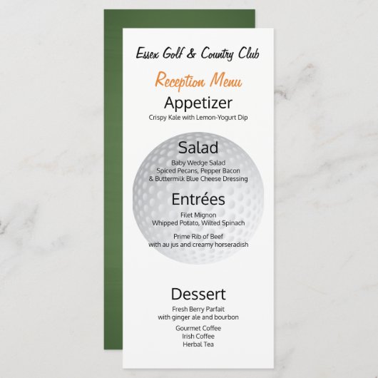 Golf Toernooi Receptie ⛳ Diner Menu (Voorkant / Achterkant)