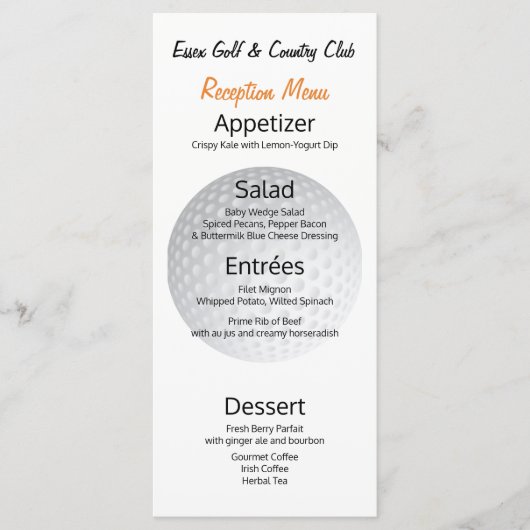 Golf Toernooi Receptie ⛳ Diner Menu (Voorkant)
