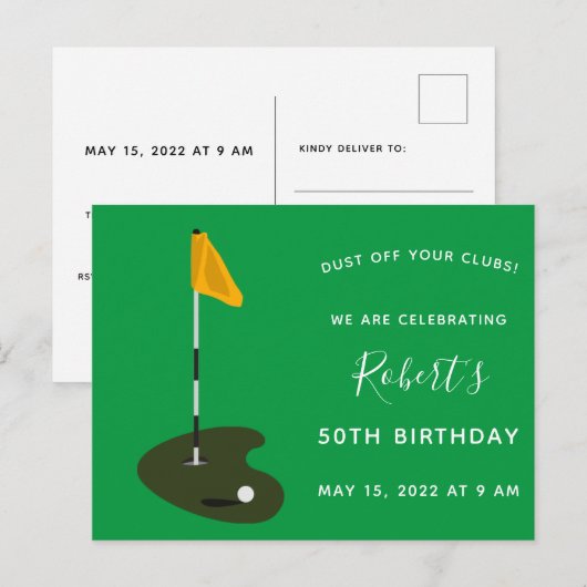 Golf Tournament 50th Birthday Party Invitation Uitnodiging Briefkaart (Voorkant / Achterkant)