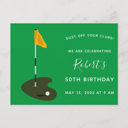 Golf Tournament 50th Birthday Party Invitation Uitnodiging Briefkaart (Voorkant)