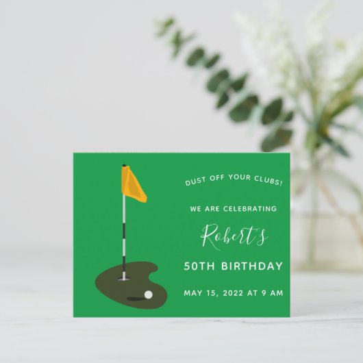 Golf Tournament 50th Birthday Party Invitation Uitnodiging Briefkaart (Staand voorkant)