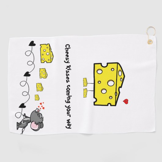 Golf Towel Cheese Mouse Hearts Love Golfhanddoek (Horizontaal)
