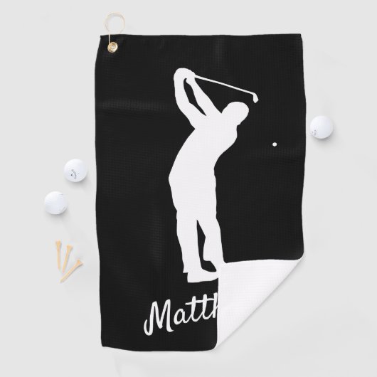 Golf Towel monogramme "golfer Matthew" b&w Golfhanddoek (Insitu)