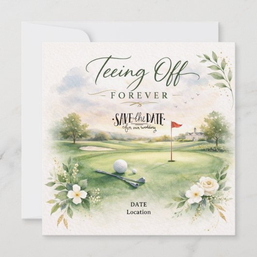GOLF TROUWEN Laten we Par-Tee de datum vastleggen Save The Date (Voorkant)