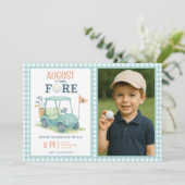 Golf Turning Fore 4e verjaardag foto uitnodiging (Staand voorkant)