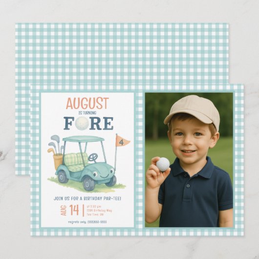 Golf Turning Fore 4e verjaardag foto uitnodiging (Voorkant / Achterkant)