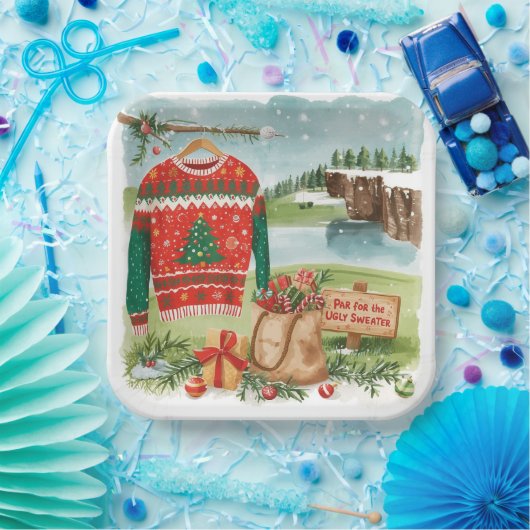 Golf Ugly Sweater Christmas for golfer Papieren Bordje (Feest)