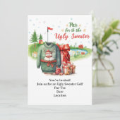 Golf Ugly Sweater Christmas Party Invitation Kaart (Staand voorkant)