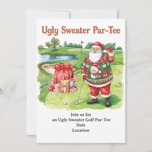Golf Ugly Sweater Christmas Party Invitation Kaart (Voorkant)