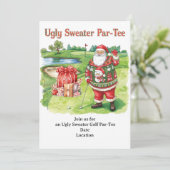 Golf Ugly Sweater Christmas Party Invitation Kaart (Staand voorkant)