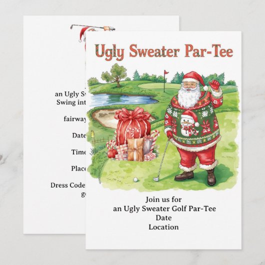 Golf Ugly Sweater Christmas Party Invitation Kaart (Voorkant / Achterkant)