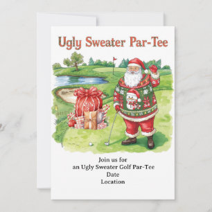 Golf Ugly Sweater Christmas Party Invitation Kaart
