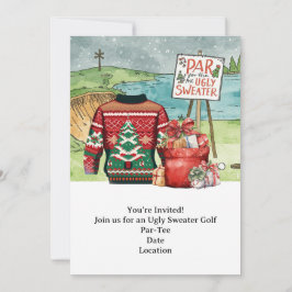Golf Ugly Sweater Christmas Party Invitation Kaart