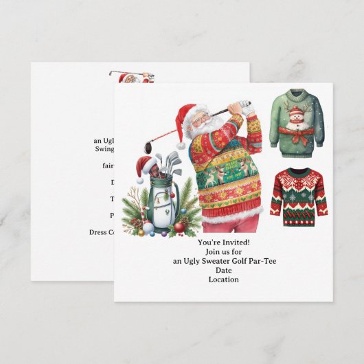 Golf Ugly Sweater Christmas Party Invitation Kaart (Voorkant / Achterkant)
