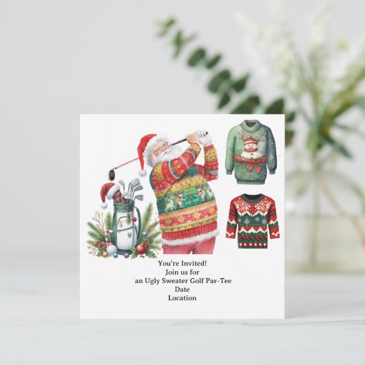 Golf Ugly Sweater Christmas Party Invitation Kaart (Staand voorkant)