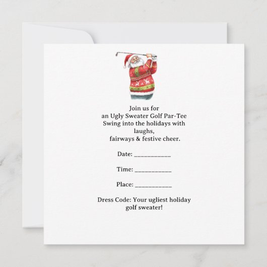 Golf Ugly Sweater Christmas Party Invitation Kaart (Achterkant)