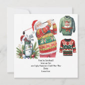 Golf Ugly Sweater Christmas Party Invitation Kaart (Voorkant)