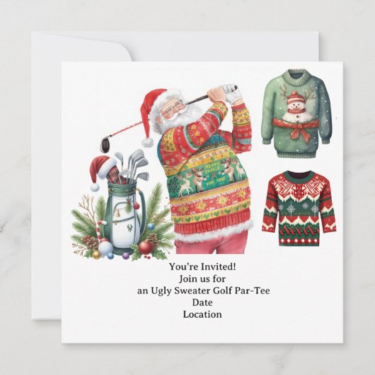 Golf Ugly Sweater Christmas Party Invitation Kaart (Voorkant)