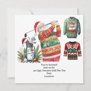 Golf Ugly Sweater Christmas Party Invitation Kaart