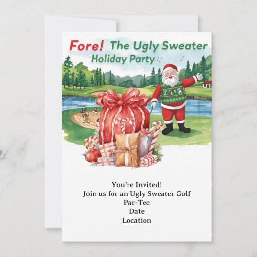 Golf Ugly Sweater Christmas Party Invitation Kaart (Voorkant)