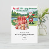 Golf Ugly Sweater Christmas Party Invitation Kaart (Staand voorkant)