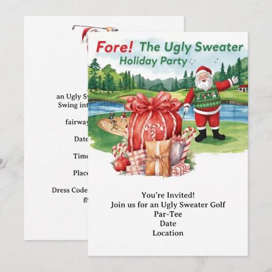 Golf Ugly Sweater Christmas Party Invitation Kaart (Voorkant / Achterkant)