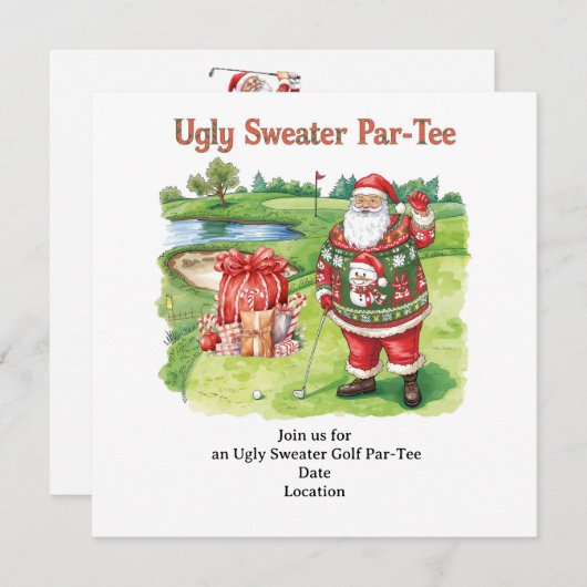 Golf Ugly Sweater Christmas Party Invitation Kaart (Voorkant / Achterkant)