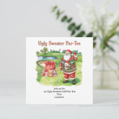 Golf Ugly Sweater Christmas Party Invitation Kaart (Staand voorkant)