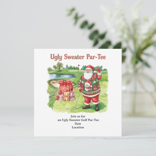 Golf Ugly Sweater Christmas Party Invitation Kaart (Staand voorkant)