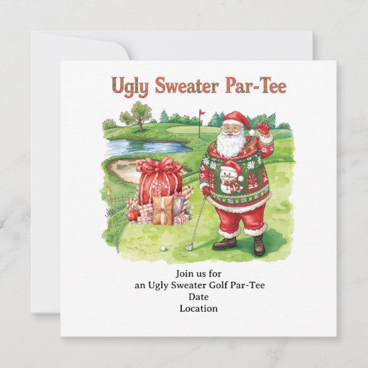 Golf Ugly Sweater Christmas Party Invitation Kaart (Voorkant)