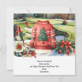 Golf Ugly Sweater Christmas Party Invitation Kaart