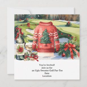 Golf Ugly Sweater Christmas Party Invitation Kaart