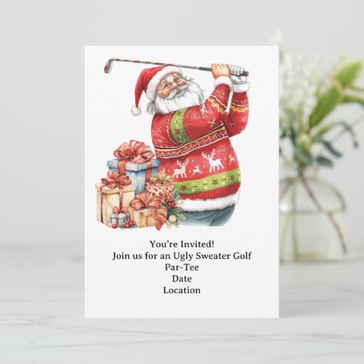 Golf Ugly Sweater Christmas Party Invitation Kaart (Staand voorkant)