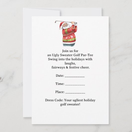 Golf Ugly Sweater Christmas Party Invitation Kaart (Achterkant)