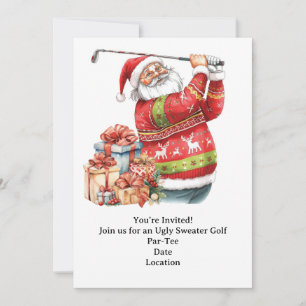 Golf Ugly Sweater Christmas Party Invitation Kaart