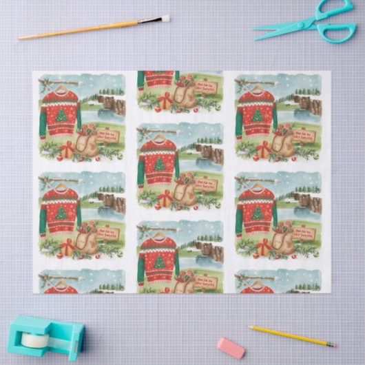 Golf Ugly Sweater Christmas Party with Santa Claus Tissuepapier (Craft)