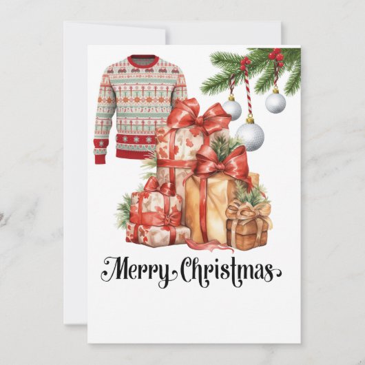 Golf Ugly Sweater thema voor golfer Kerstmis Feestdagenkaart (Voorkant)