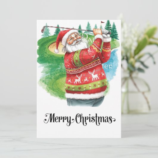 Golf Ugly Sweater thema voor golfer Kerstmis Feestdagenkaart (Staand voorkant)